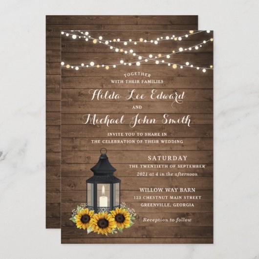 フローラ素朴ヒマワリ提灯 招待状 (正面/裏面)