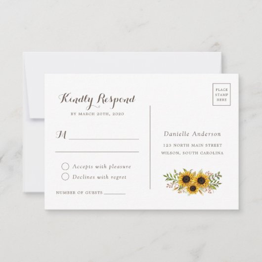 フローラ素朴ヒマワリ結婚の葉書RSVP 招待状 (正面)