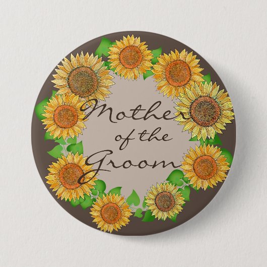 フローラ素朴ヒマワリTaupe新郎の母 缶バッジ (正面)