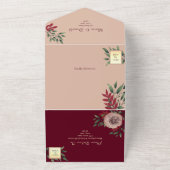 フローラ素朴ピンクとバーガン結婚ディ オールインワン招待状 (外側)