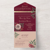 フローラ素朴ピンクとバーガン結婚ディ オールインワン招待状 (内側)