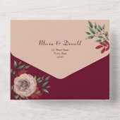 フローラ素朴ピンクとバーガン結婚ディ オールインワン招待状 (裏面)