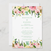 フローラ素朴ピンクとミントグリーン結婚ズ 招待状 (正面)