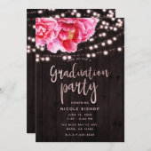 フローラ素朴ピンクウッドライト卒業パーティー 招待状 (正面/裏面)