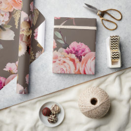 フローラ素朴ピンクピーチシャビーシックモダン ラッピングペーパー