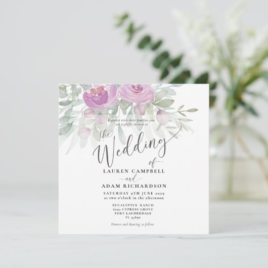 フローラ素朴ピンクユーカリ結婚式招待状 (スタンド正面)