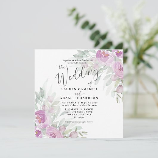 フローラ素朴ピンクユーカリ結婚式招待状 (スタンド正面)