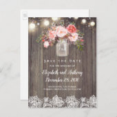 フローラ素朴ピンク日付の保存 案内ポストカード (正面/裏面)