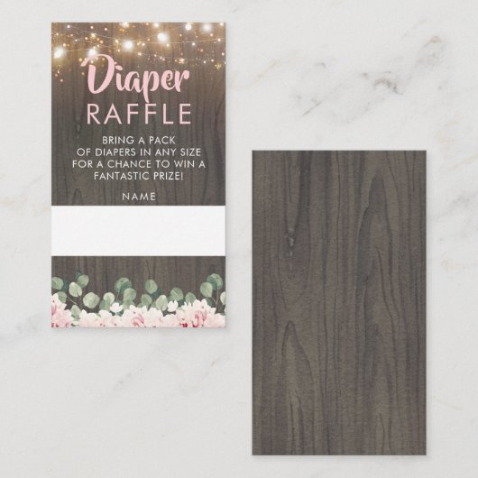 フローラ素朴ピンク赤ちゃんシャワーおむつラッフル エンクロージャーカード (正面/裏面)