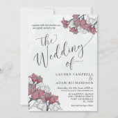 フローラ素朴ピンク&セージ緑の水の色結婚の 招待状 (正面)