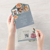 フローラ素朴ピーチピンクダスティブルー結婚ズ オールインワン招待状 (貼ってはがせる)