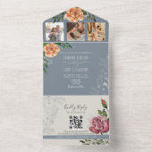 フローラ素朴ピーチピンクダスティブルー結婚ズ オールインワン招待状 (内側)