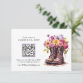 フローラ素朴ファームブーツデジタルウェディングRSVPカード 招待状 (スタンド正面)