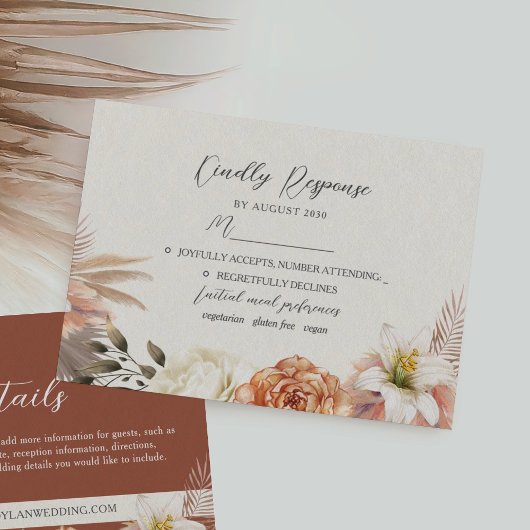 フローラ素朴フローラウェディングRSVPカード 出欠カード
