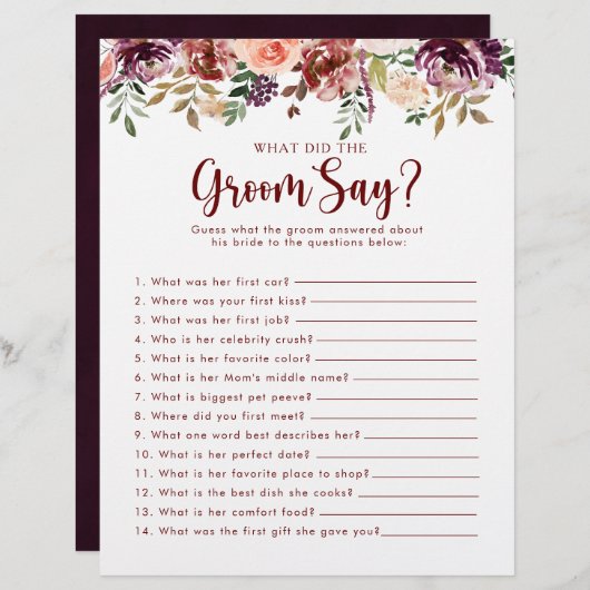 フローラ素朴ブライダルシャワー新郎は何と言った (正面/裏面)