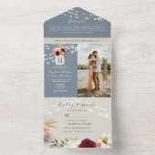 フローラ素朴ブルゴーニュと埃っぽいブルー結婚ズ オールインワン招待状 (内側)