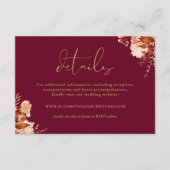 フローラ素朴ブルゴーニュと金ゴールド結婚詳細 エンクロージャーカード (正面)