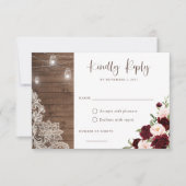 フローラ素朴ブルゴーニュの木のレースのストリングライト 招待状 (正面)