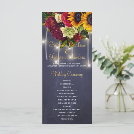 フローラ素朴ブルゴーニュの黒板の結婚式 プログラム (スタンド正面)