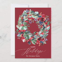 フローラ素朴ブルゴーニュリースハッピー シーズンカード