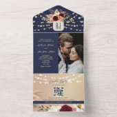 フローラ素朴ブルゴーニュ海軍ブルー結婚ズ オールインワン招待状 (内側)