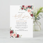 フローラ素朴ブルゴーニュ赤面ブライダルシャワー 招待状 (スタンド正面)