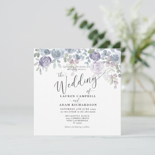 フローラ素朴ブルーユーカリ結婚式招待状 (スタンド正面)