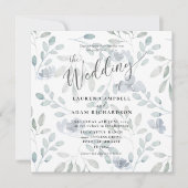 フローラ素朴ブルーユーカリ結婚式招待状 (正面)