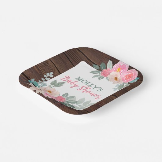 フローラ素朴ベビーシャワープレートスクエア ペーパープレート (傾斜あり)