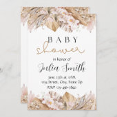 フローラ素朴ベビーシャワー招待状 | ニュートラルボホ 招待状 (正面/裏面)