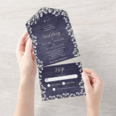 フローラ素朴ベビーズブレスネイビーブルーウッド結婚ズ オールインワン招待状 (貼ってはがせる)