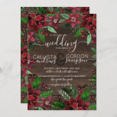 フローラ素朴ホリーアイビーウォーターカラーウッド結婚ズ 招待状 (正面/裏面)