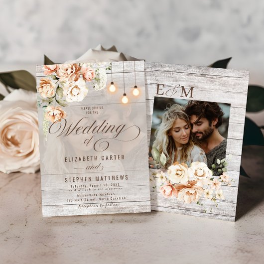 フローラ素朴ホワイトローズと赤面ピンク結婚ズ 招待状