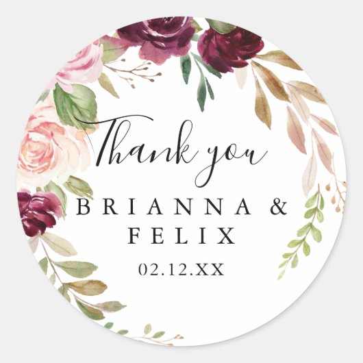 フローラ素朴ボタニカルサンキュー結婚式の引き出物 ラウンドシール (正面)