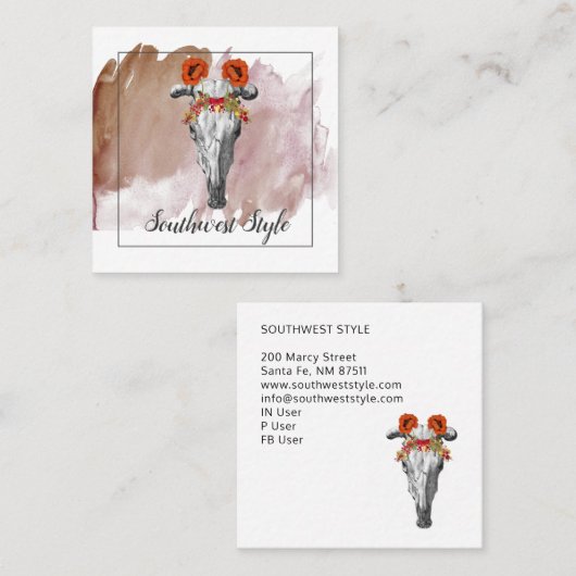 フローラ素朴ボホカウースカル&ウォーター自然カラー スクエア名刺 (正面/裏面)