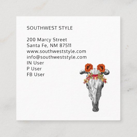 フローラ素朴ボホカウースカル&ウォーター自然カラー スクエア名刺 (裏面)