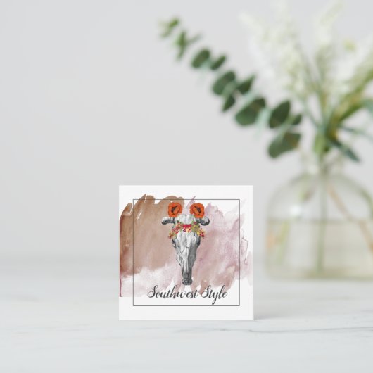 フローラ素朴ボホカウースカル&ウォーター自然カラー スクエア名刺 (スタンド正面)