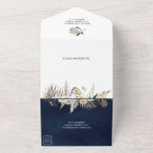 フローラ素朴ボホパンパスグラスネイビーブルー結婚ズ オールインワン招待状 (外側)