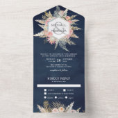 フローラ素朴ボホパンパスグラスネイビーブルー結婚ズ オールインワン招待状 (内側)