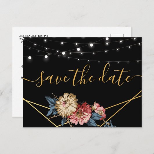 フローラ素朴マグノリア文字列ライト日付の保存 案内ポストカード (正面/裏面)