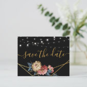 フローラ素朴マグノリア文字列ライト日付の保存 案内ポストカード (スタンド正面)