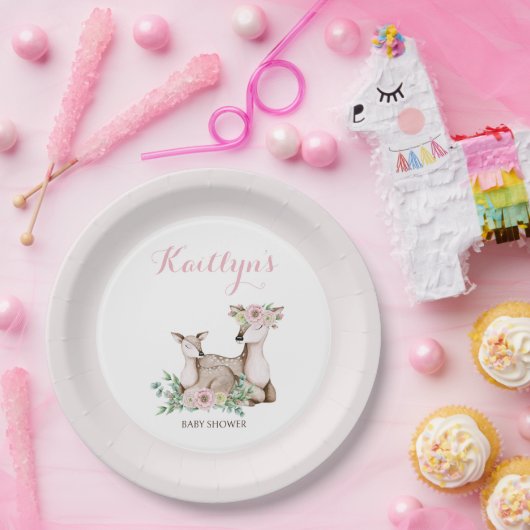 フローラ素朴ママとベビー鹿ベビーシャワー ペーパープレート (パーティー)
