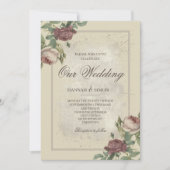 フローラ素朴ミニマルなブルゴーニュ金ゴールド結婚ズ 招待状 (正面)