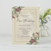 フローラ素朴ミニマルなブルゴーニュ金ゴールド結婚ズ 招待状 (スタンド正面)