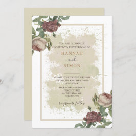 フローラ素朴ミニマルなブルゴーニュ金ゴールド結婚ズ 招待状