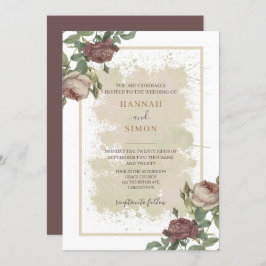 フローラ素朴ミニマルなブルゴーニュ金ゴールド結婚ズ 招待状