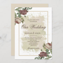 フローラ素朴ミニマルなブルゴーニュ金ゴールド結婚ズ 招待状