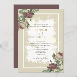 フローラ素朴ミニマルなブルゴーニュ金ゴールド結婚ズ 招待状