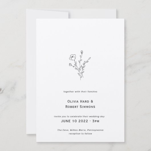 フローラ素朴ミニマル結婚式招待状 招待状 (正面)