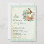 フローラ素朴ミントグリーンランタンムスリム結婚ズ 招待状 (正面)
